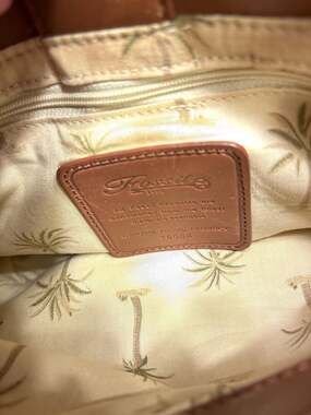 Fossil Vintage Brown Leather & Woven Straw Palm Tree Interior Shoulder Bag 75082